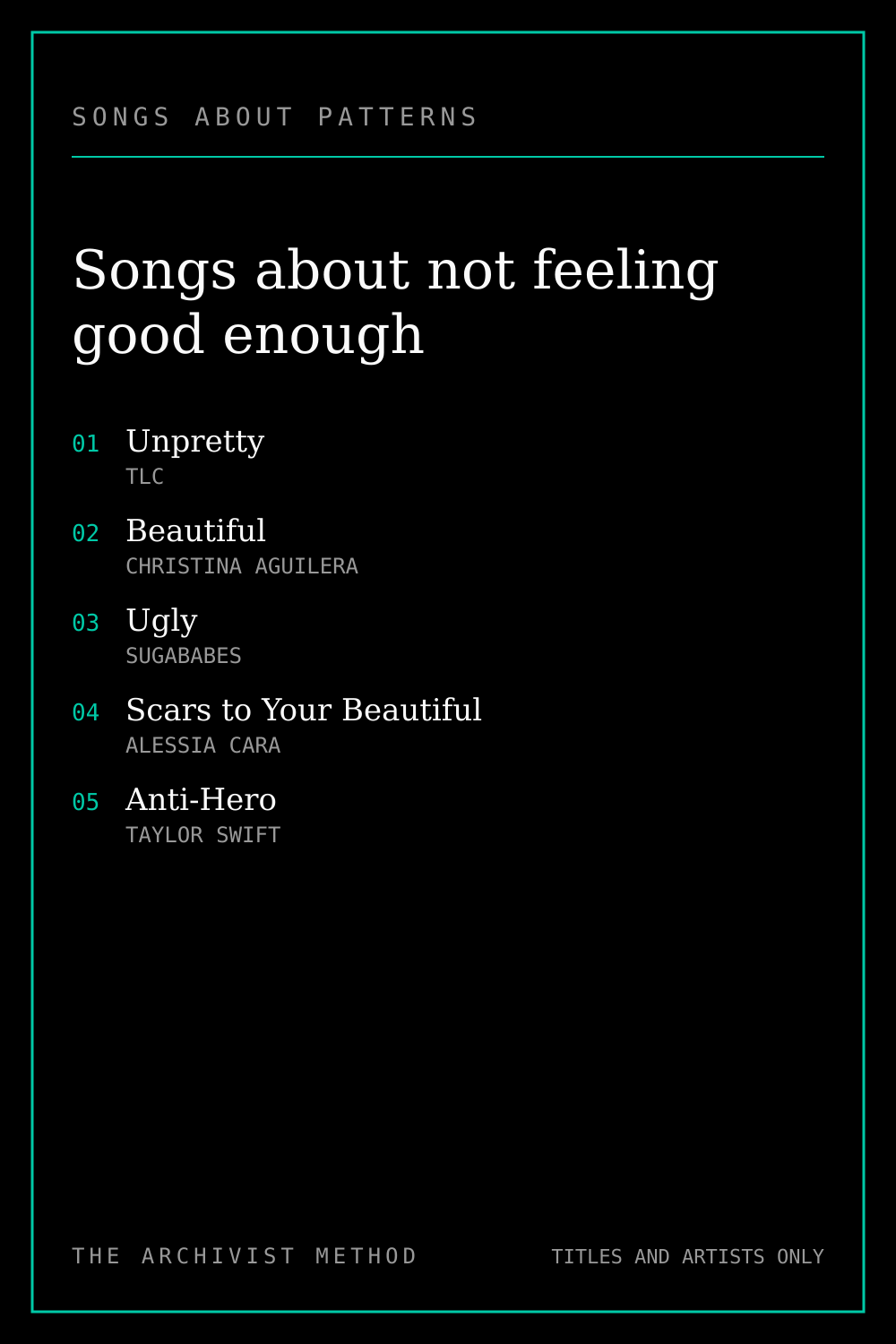 Songs about not feeling good enough: the playlist card